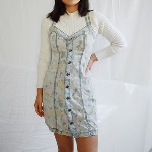 UO Denim Floral Print Overall Dress